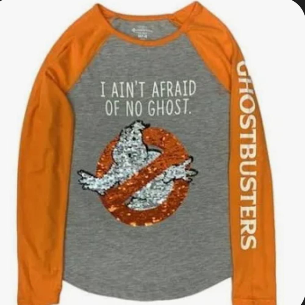 Ghostbusters Gray Flip Sequin Long Sleeve T-Shirt Shirt Size Medium 7/8